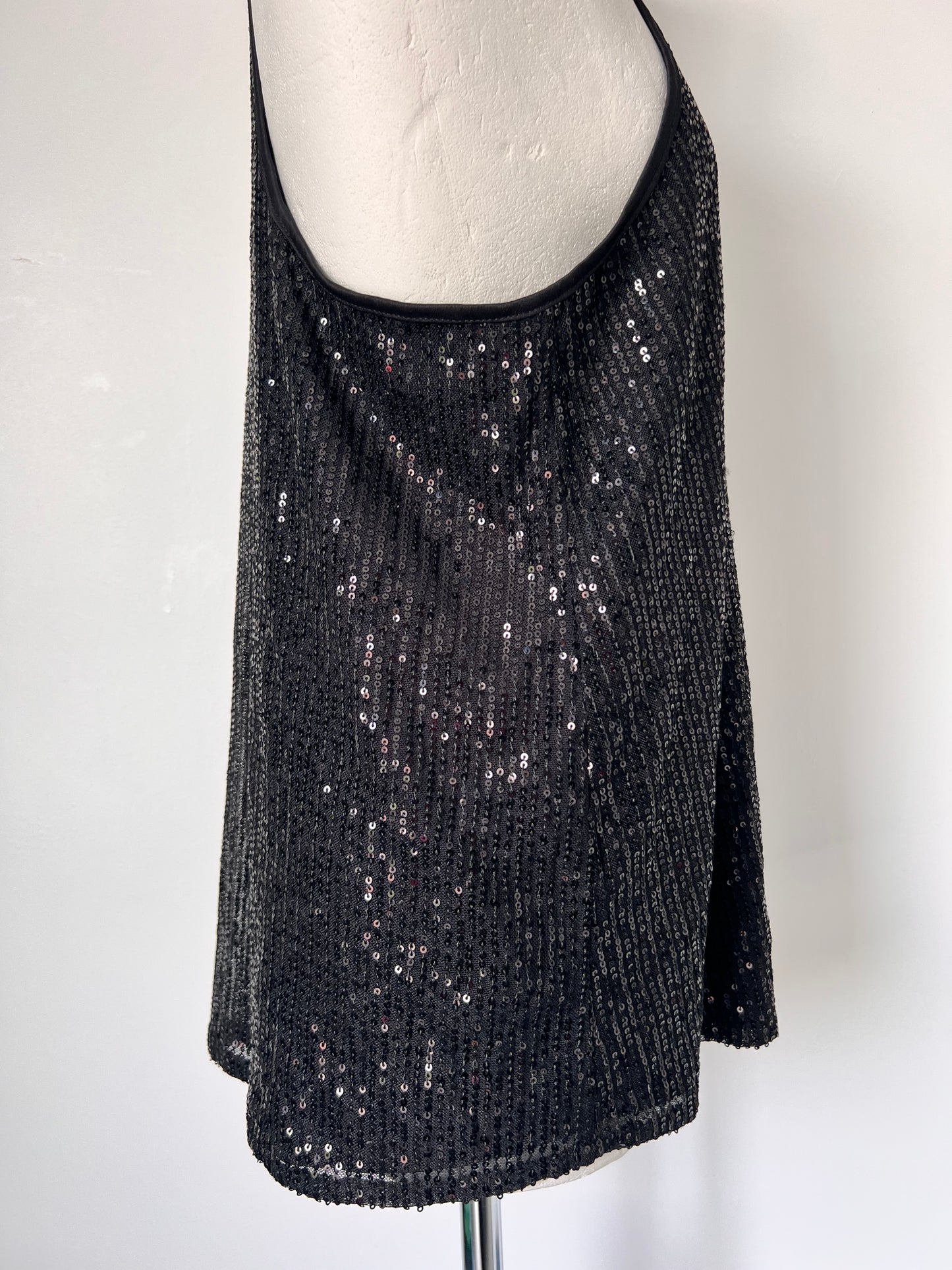 Black Strappy Sequin Racerback Vest Top - Medium