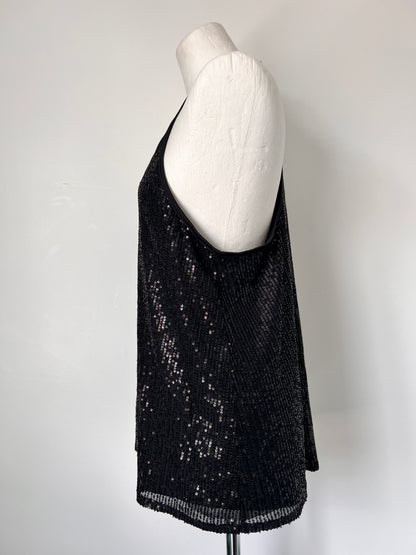 Black Strappy Sequin Racerback Vest Top - Medium