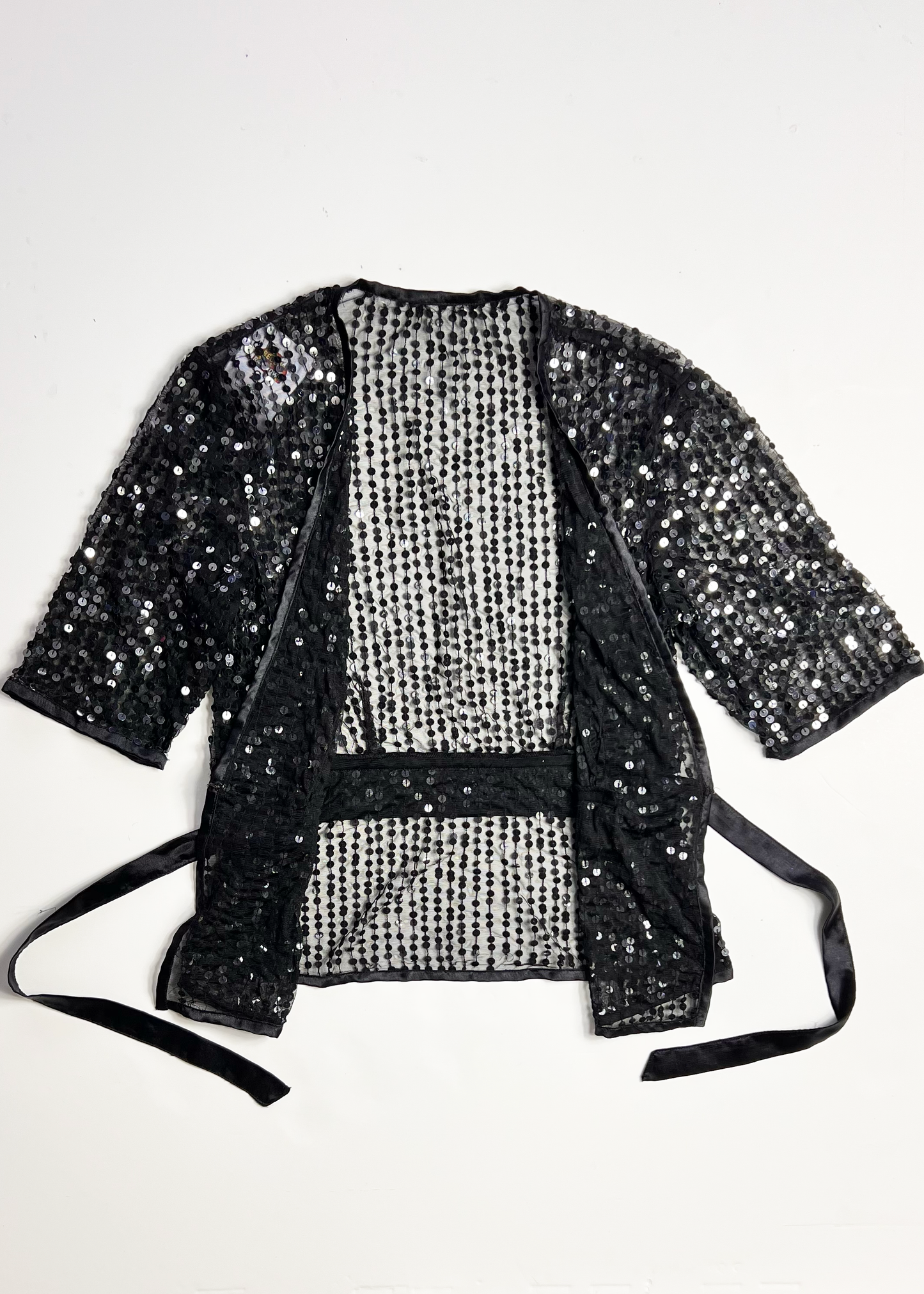 Tie Front Deep V Neck Sequin Short Sleeve Top - Small