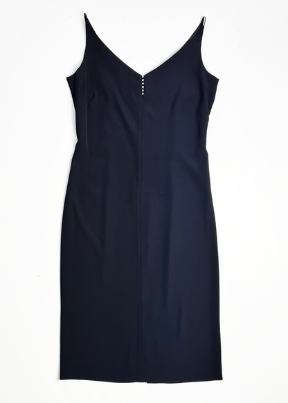 90s Midi Black Slip Dress with Diamante Detailing - UK 10