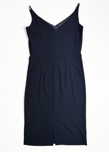 90s Midi Black Slip Dress with Diamante Detailing - UK 10
