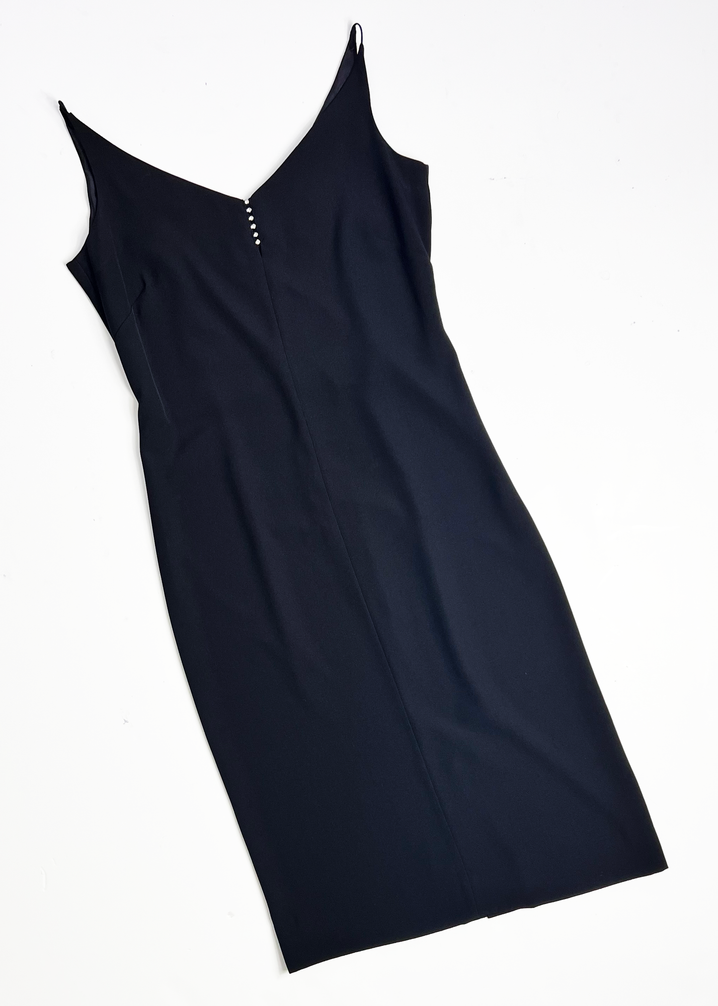 90s Midi Black Slip Dress with Diamante Detailing - UK 10