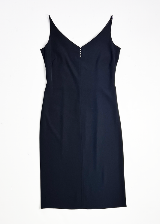 90s Midi Black Slip Dress with Diamante Detailing - UK 10
