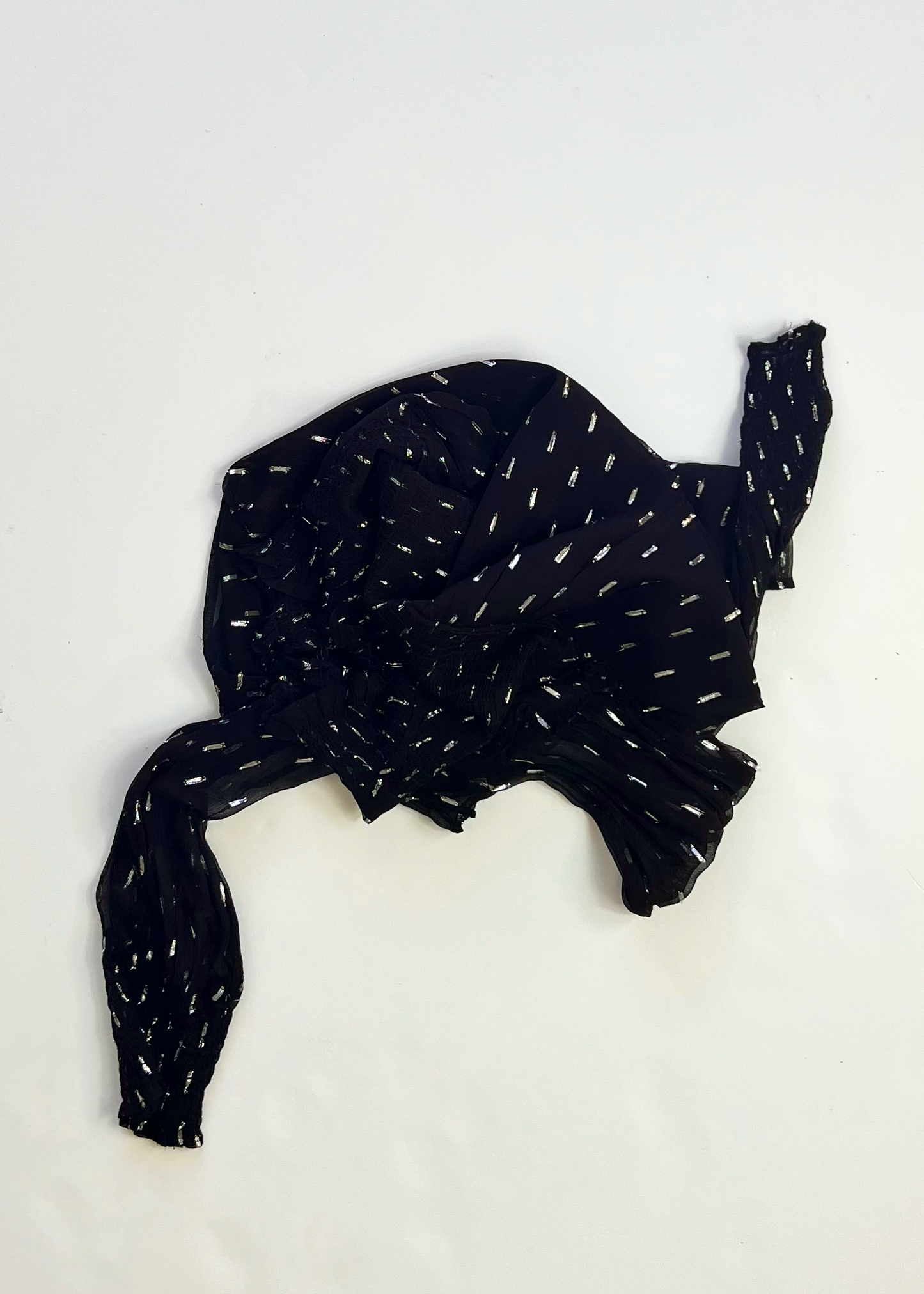 Black & Silver Shimmer Poet Sleeve Blouse - UK 12