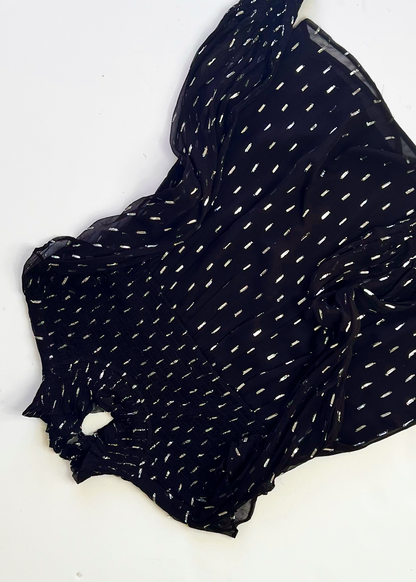 Black & Silver Shimmer Poet Sleeve Blouse - UK 12
