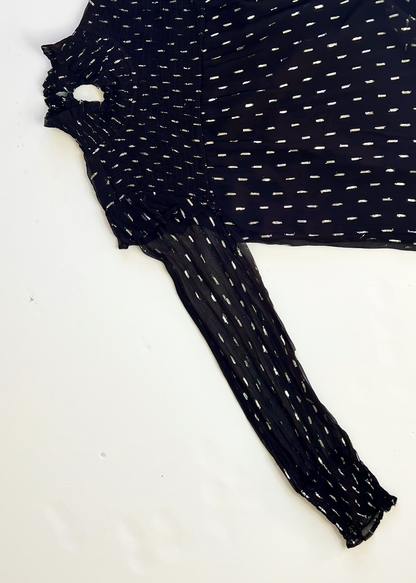 Black & Silver Shimmer Poet Sleeve Blouse - UK 12