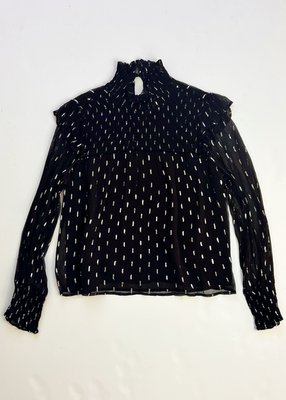 Black & Silver Shimmer Poet Sleeve Blouse - UK 12