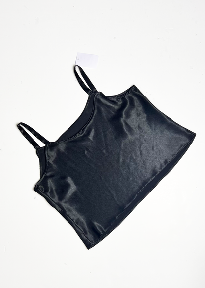 Cropped Black Satin Strappy Top - UK 18