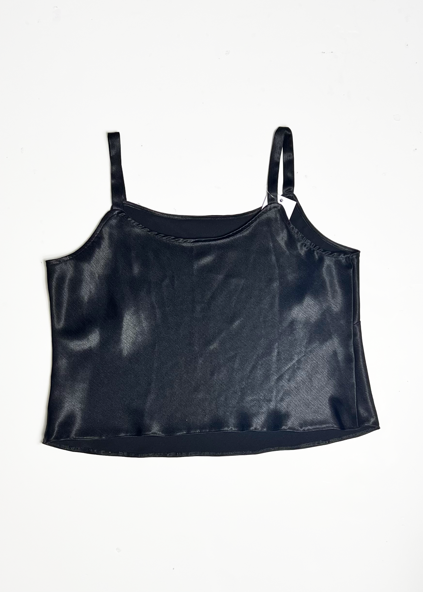 Cropped Black Satin Strappy Top - UK 18