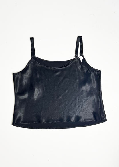 Cropped Black Satin Strappy Top - UK 18
