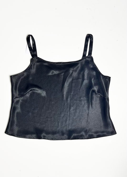Cropped Black Satin Strappy Top - UK 18