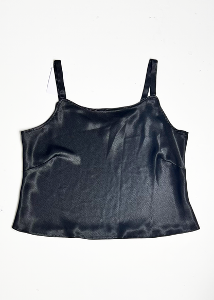 Cropped Black Satin Strappy Top - UK 18