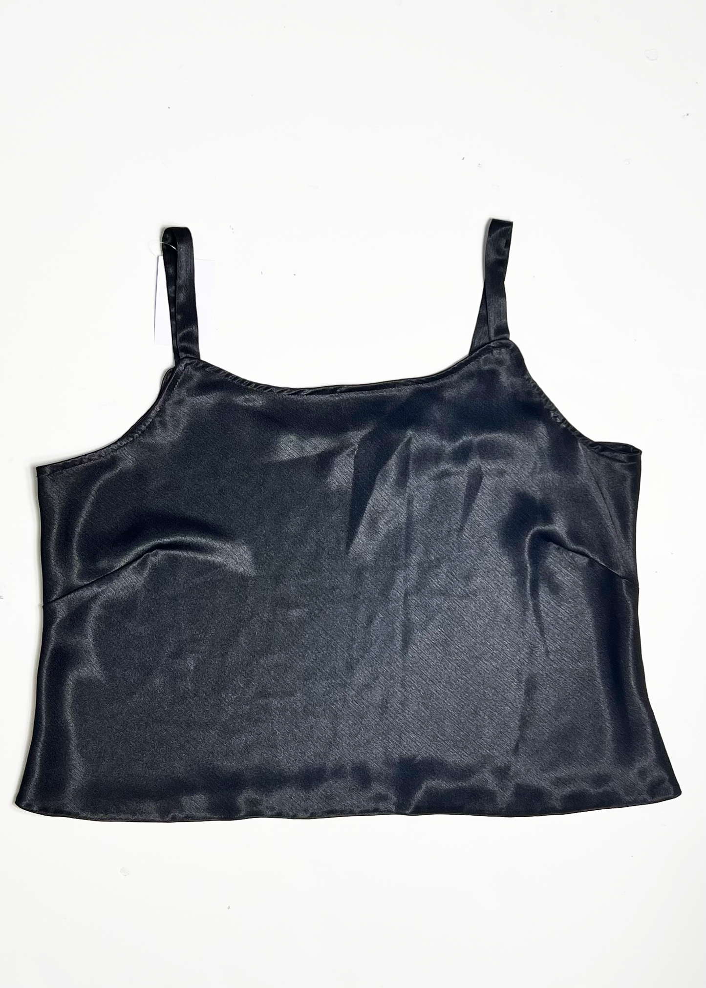 Cropped Black Satin Strappy Top - UK 18