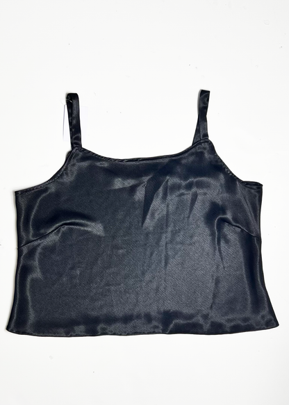 Cropped Black Satin Strappy Top - UK 18