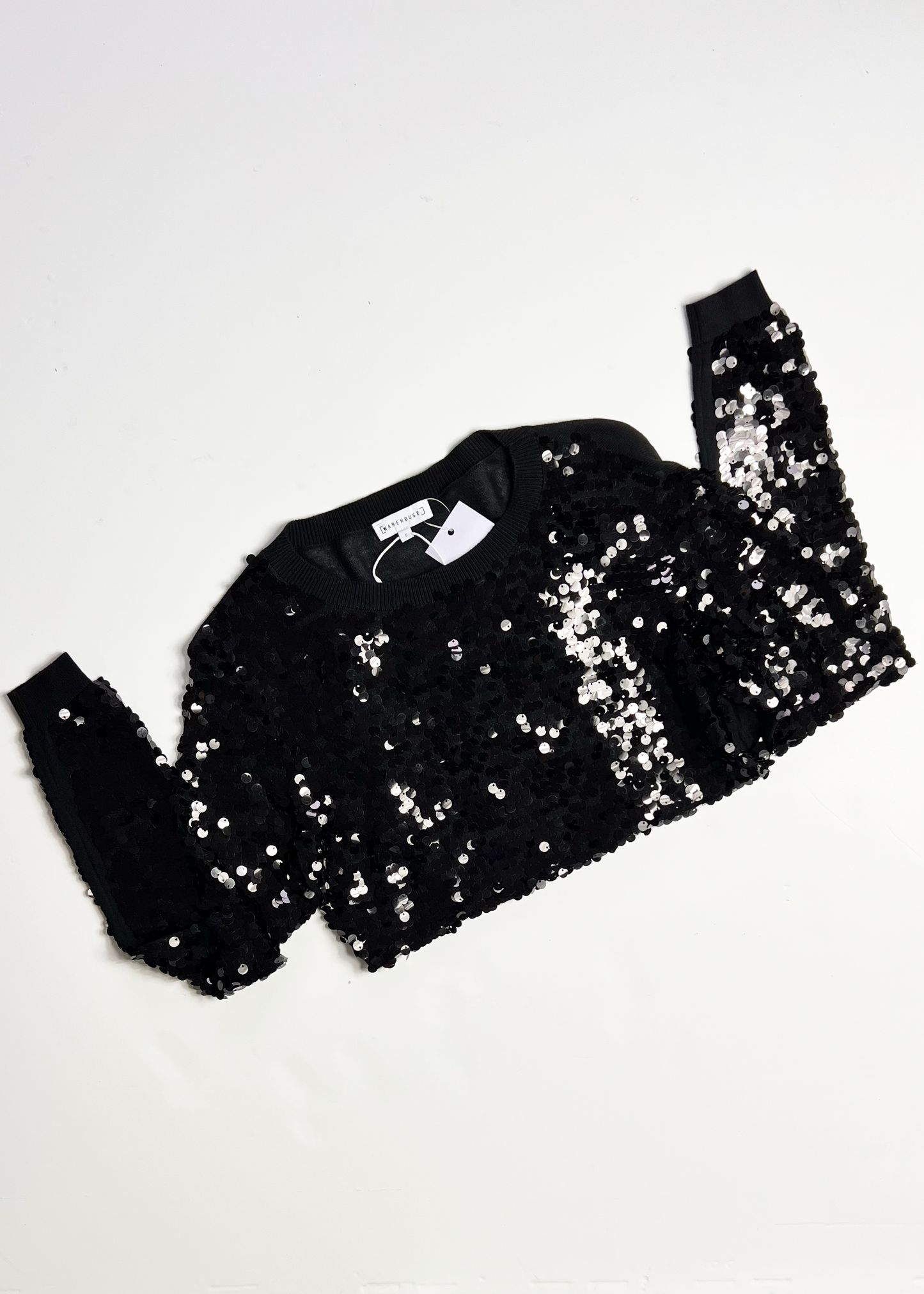 Warehouse Black Sequin Jumper - Small