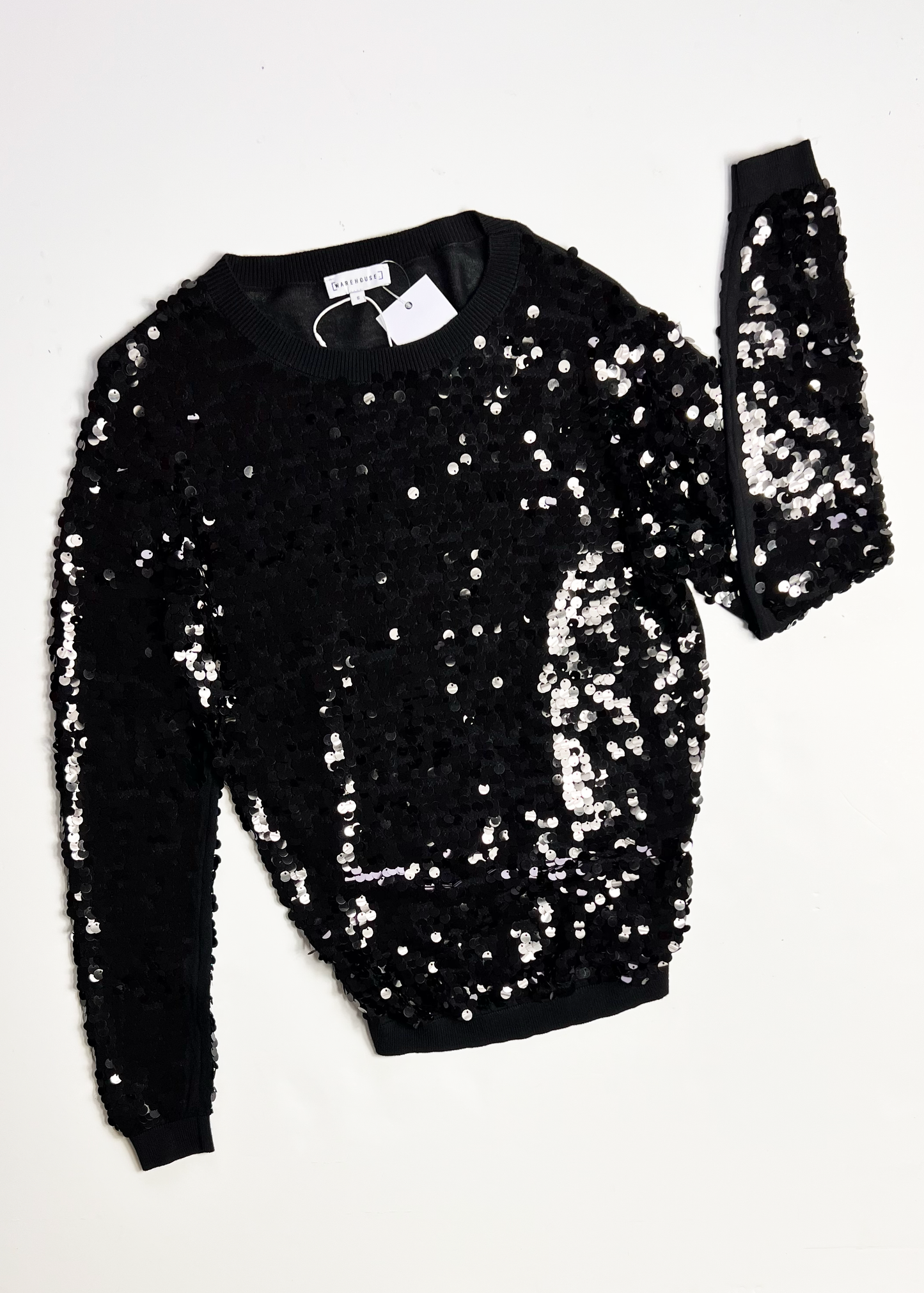 Warehouse Black Sequin Jumper - Small