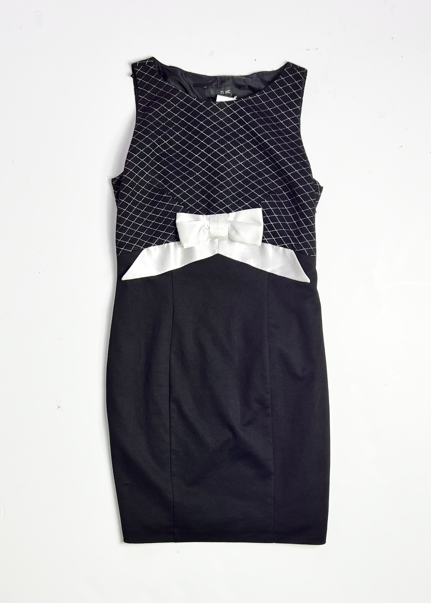 Y2K Ribbon Bow Black Mini Bodycon Dress - UK 6