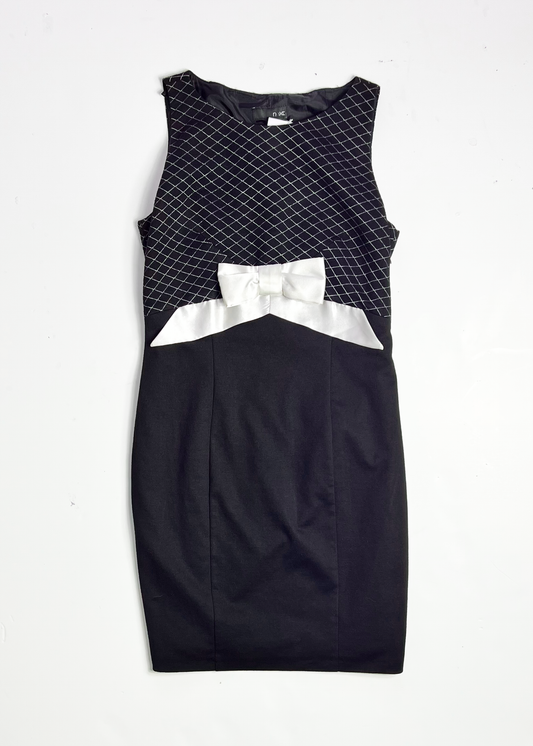 Y2K Ribbon Bow Black Mini Bodycon Dress - UK 6