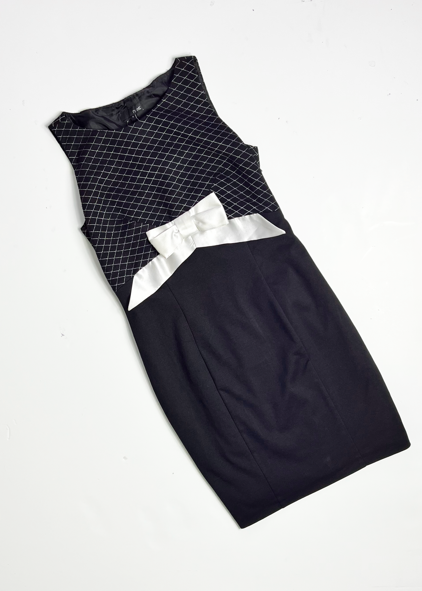 Y2K Ribbon Bow Black Mini Bodycon Dress - UK 6