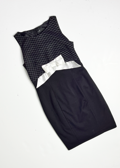 Y2K Ribbon Bow Black Mini Bodycon Dress - UK 6