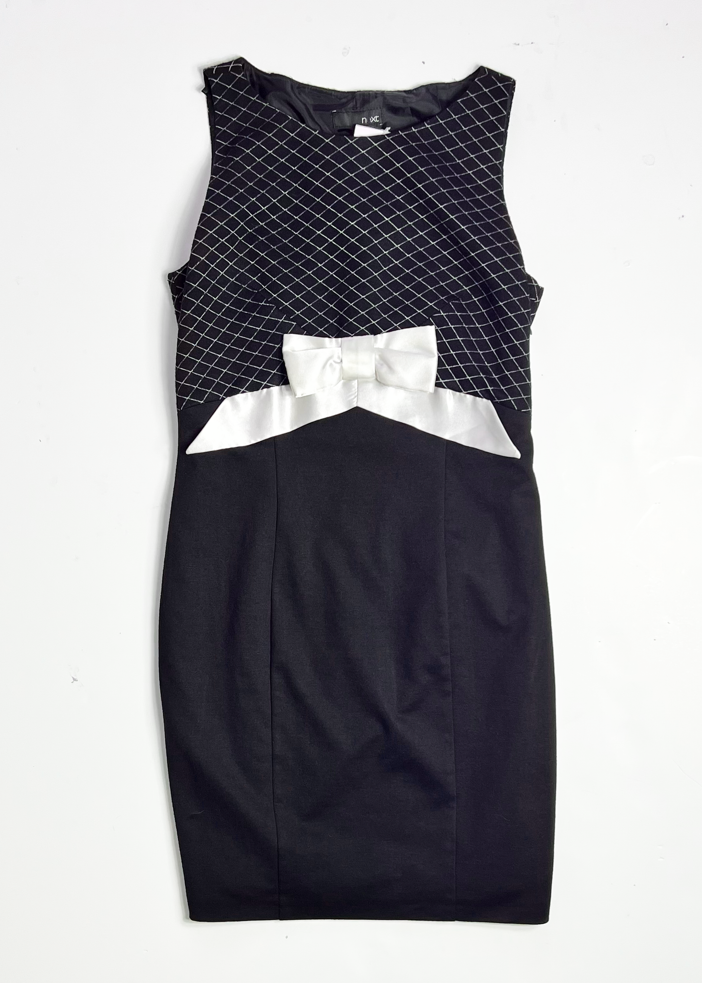 Y2K Ribbon Bow Black Mini Bodycon Dress - UK 6