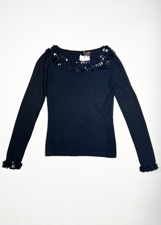 Black Oversized Sequin Tassel Jumper - UK 8