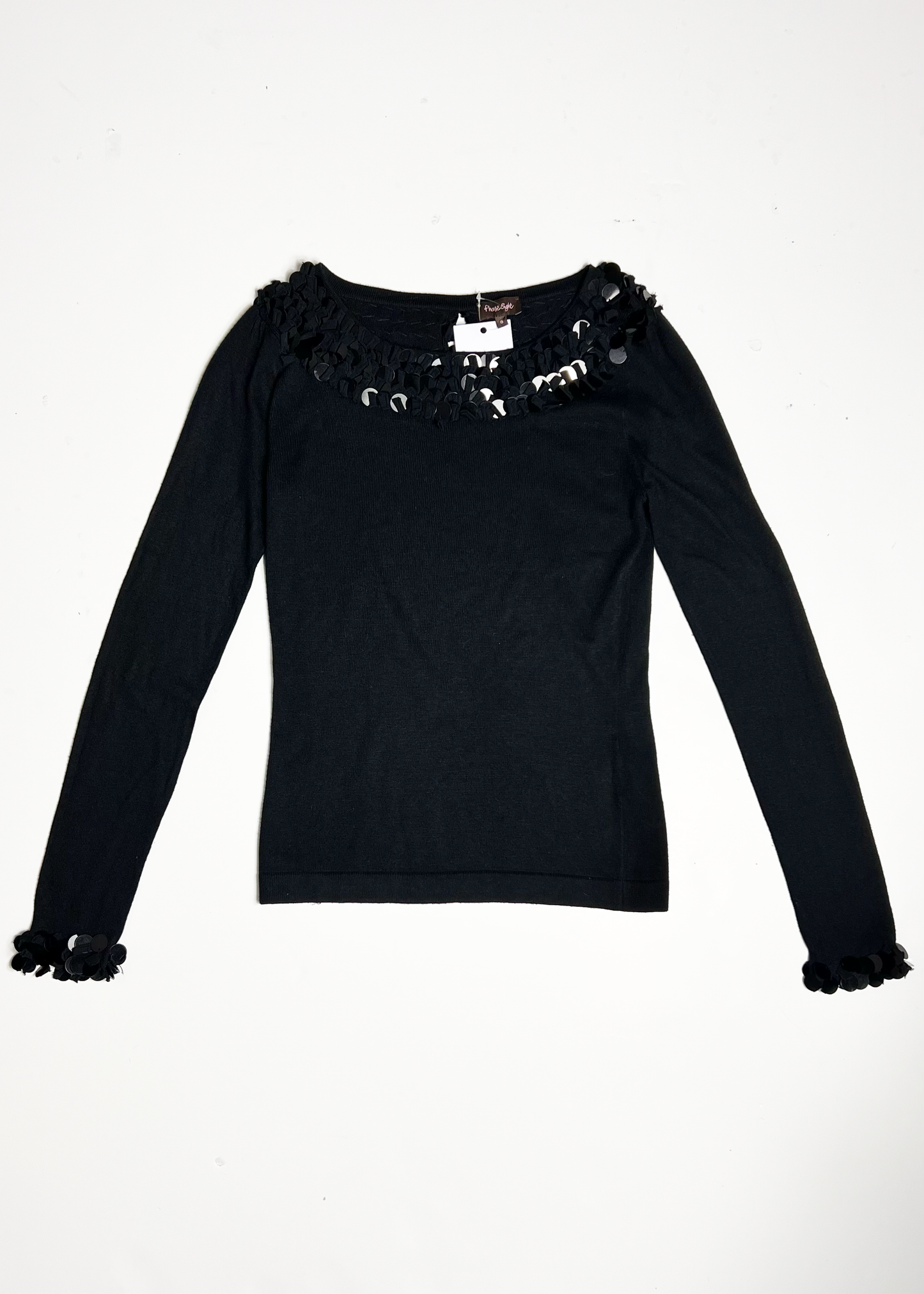 Black Oversized Sequin Tassel Jumper - UK 8