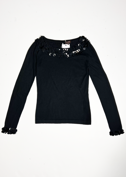 Black Oversized Sequin Tassel Jumper - UK 8