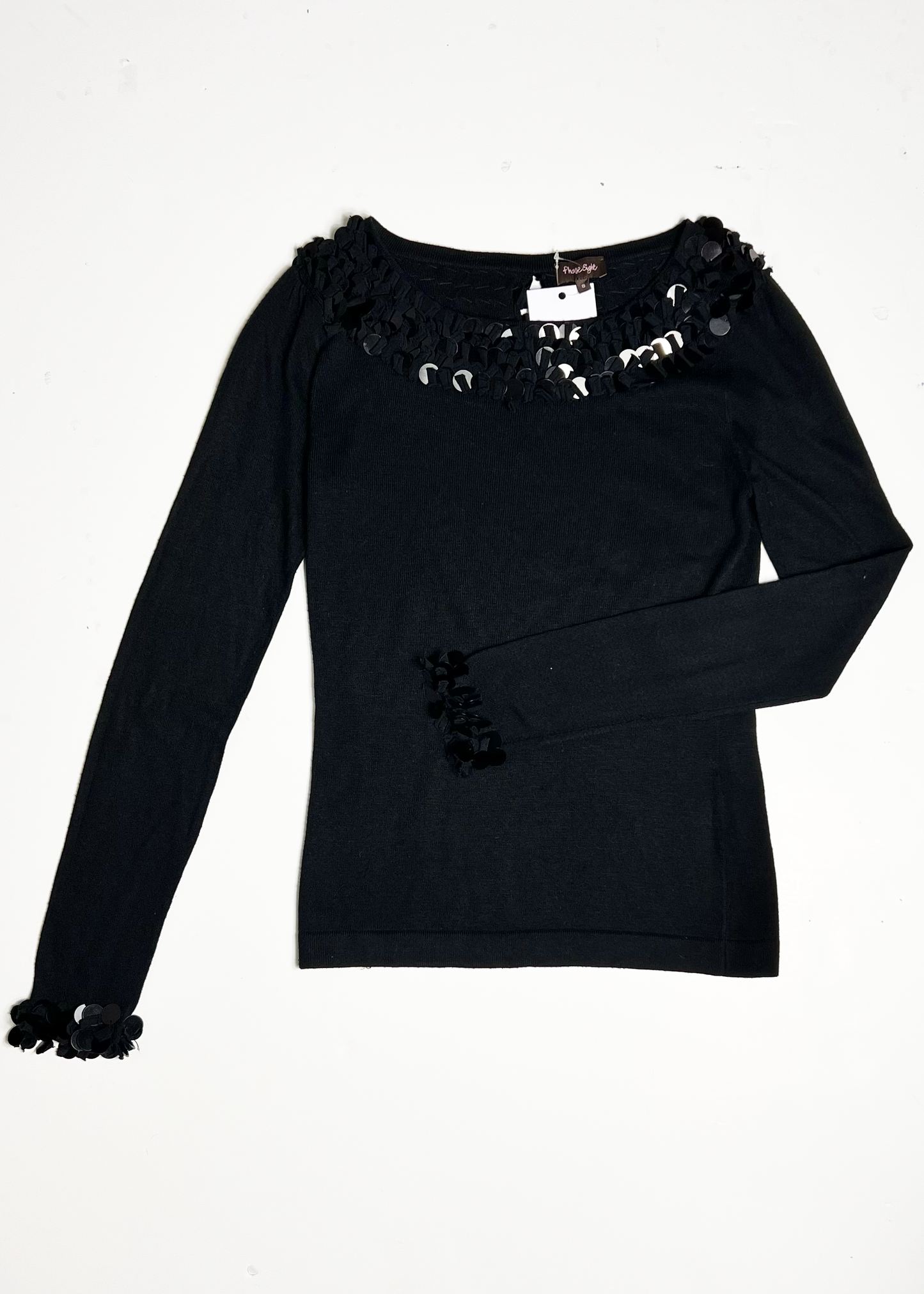 Black Oversized Sequin Tassel Jumper - UK 8