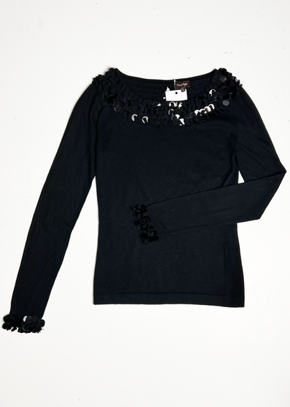 Black Oversized Sequin Tassel Jumper - UK 8