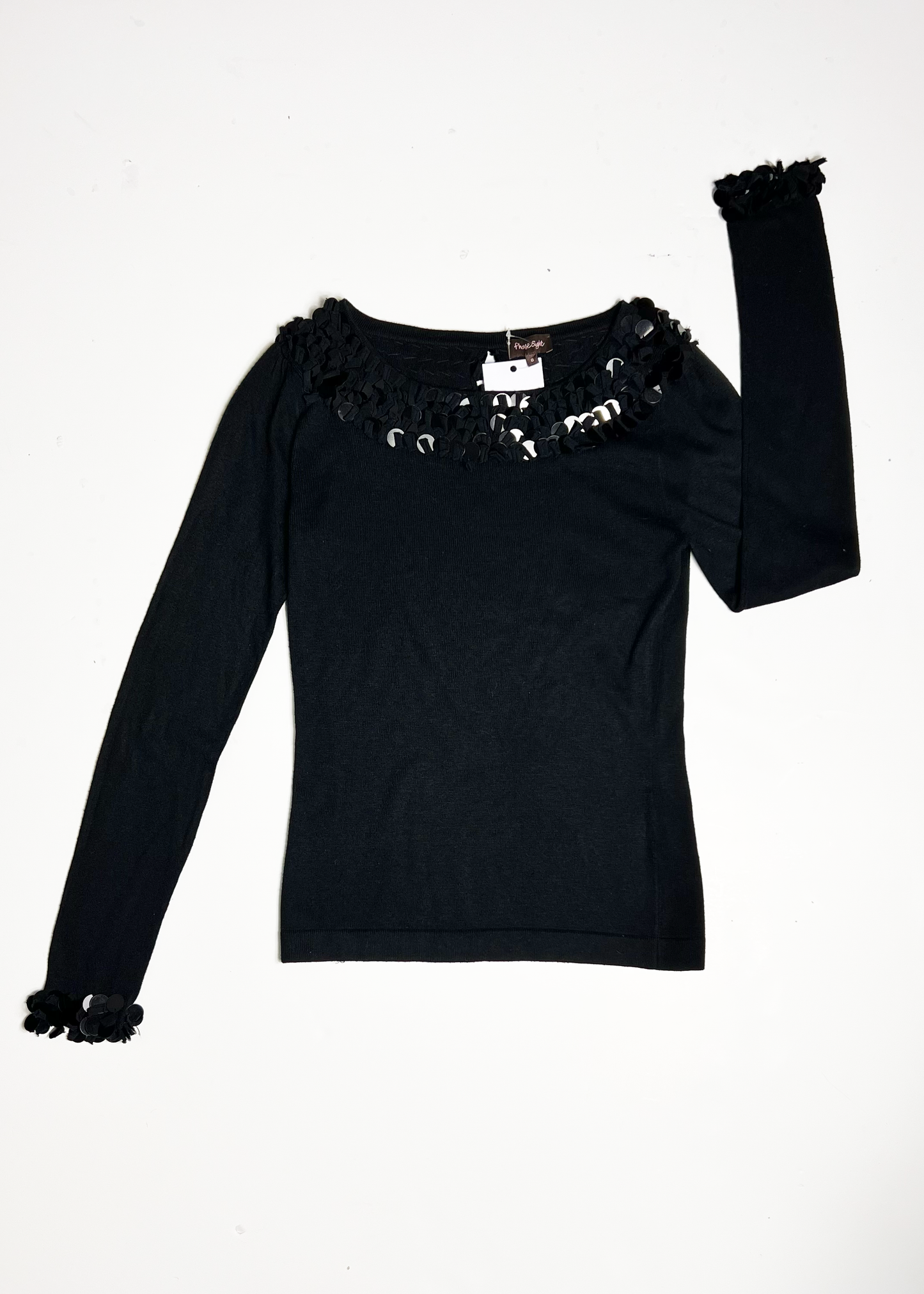Black Oversized Sequin Tassel Jumper - UK 8
