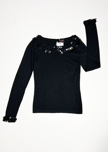 Black Oversized Sequin Tassel Jumper - UK 8