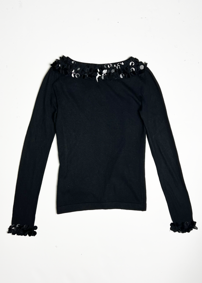 Black Oversized Sequin Tassel Jumper - UK 8