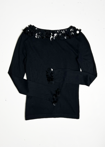 Black Oversized Sequin Tassel Jumper - UK 8