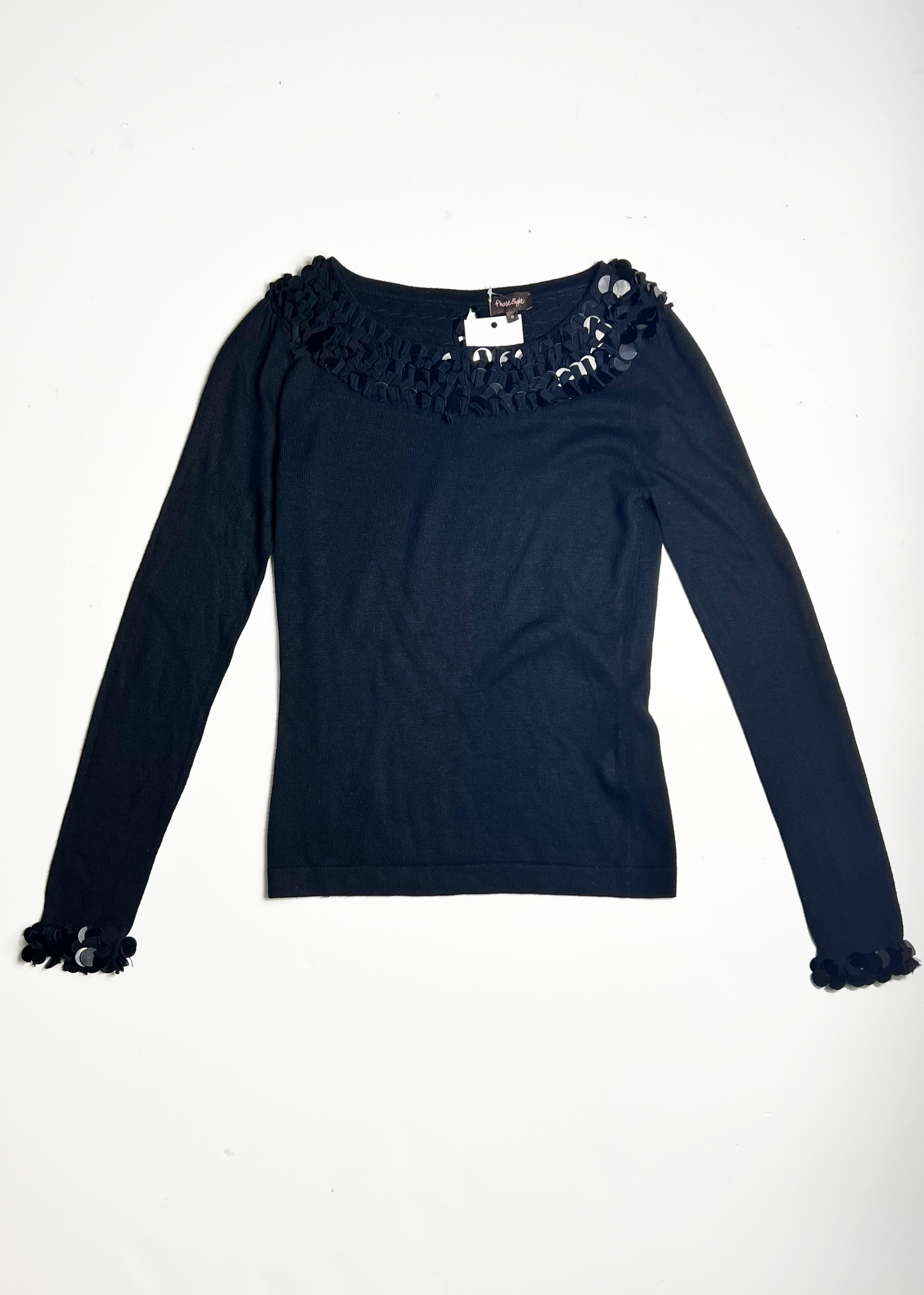 Black Oversized Sequin Tassel Jumper - UK 8