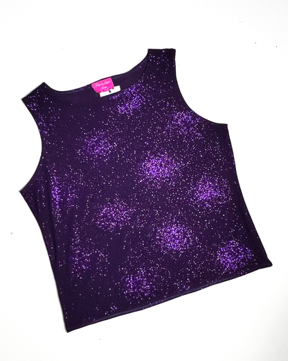 Purple Y2K Sparkle Stoned Tank Top - UK 18-20