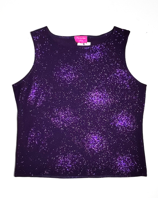 Purple Y2K Sparkle Stoned Tank Top - UK 18-20