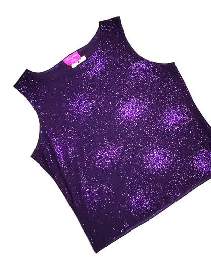 Purple Y2K Sparkle Stoned Tank Top - UK 18-20