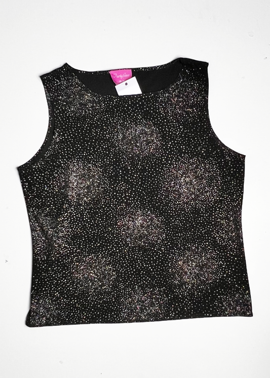 Black Y2K Sparkle Stoned Tank Top - UK 18-20