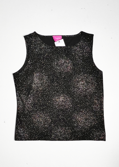Black Y2K Sparkle Stoned Tank Top - UK 18-20