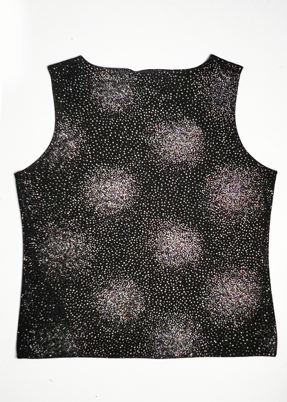 Black Y2K Sparkle Stoned Tank Top - UK 18-20