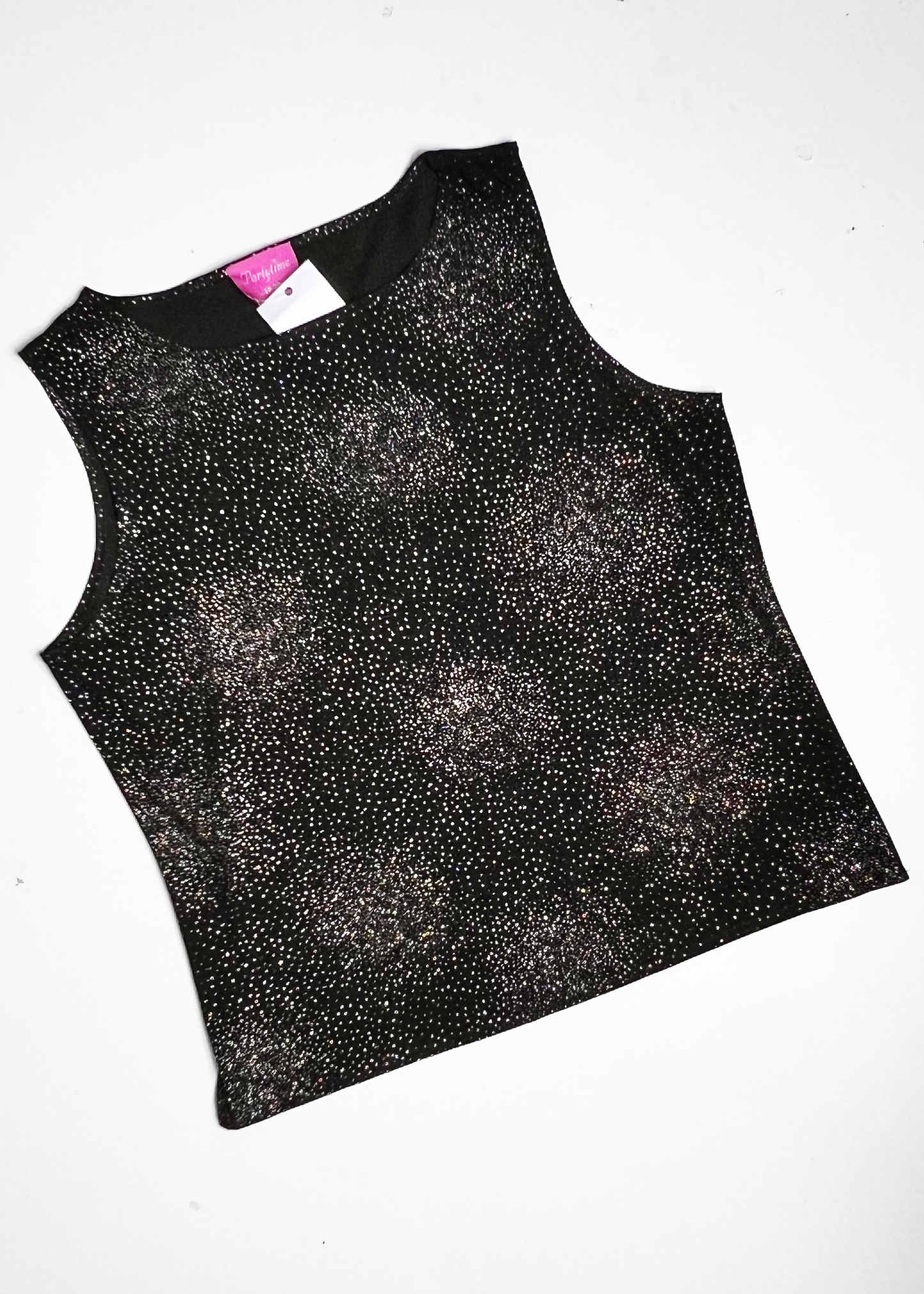 Black Y2K Sparkle Stoned Tank Top - UK 18-20