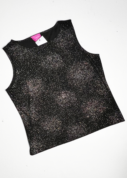 Black Y2K Sparkle Stoned Tank Top - UK 18-20