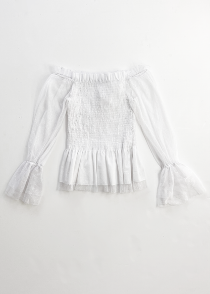 Tulle Off Shoulder Flared Sleeve Top - Small