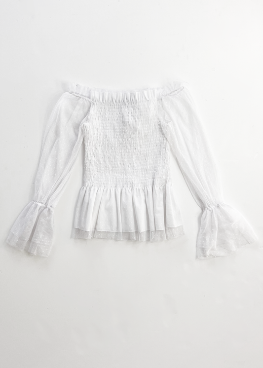 Tulle Off Shoulder Flared Sleeve Top - Small