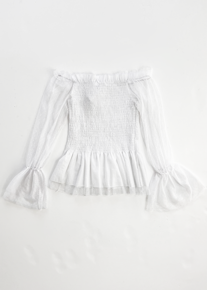 Tulle Off Shoulder Flared Sleeve Top - Small