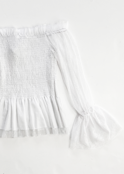 Tulle Off Shoulder Flared Sleeve Top - Small