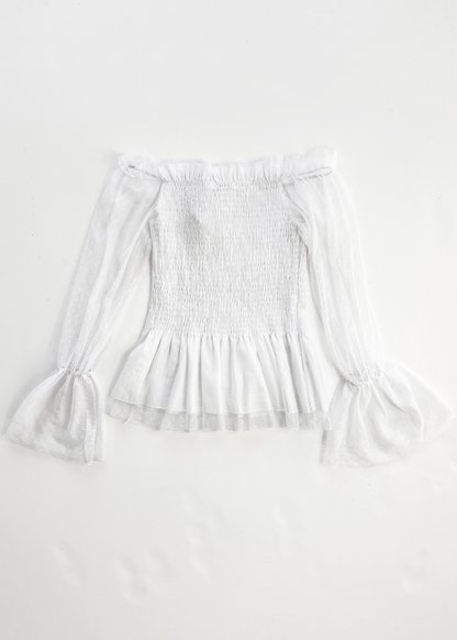 Tulle Off Shoulder Flared Sleeve Top - Small
