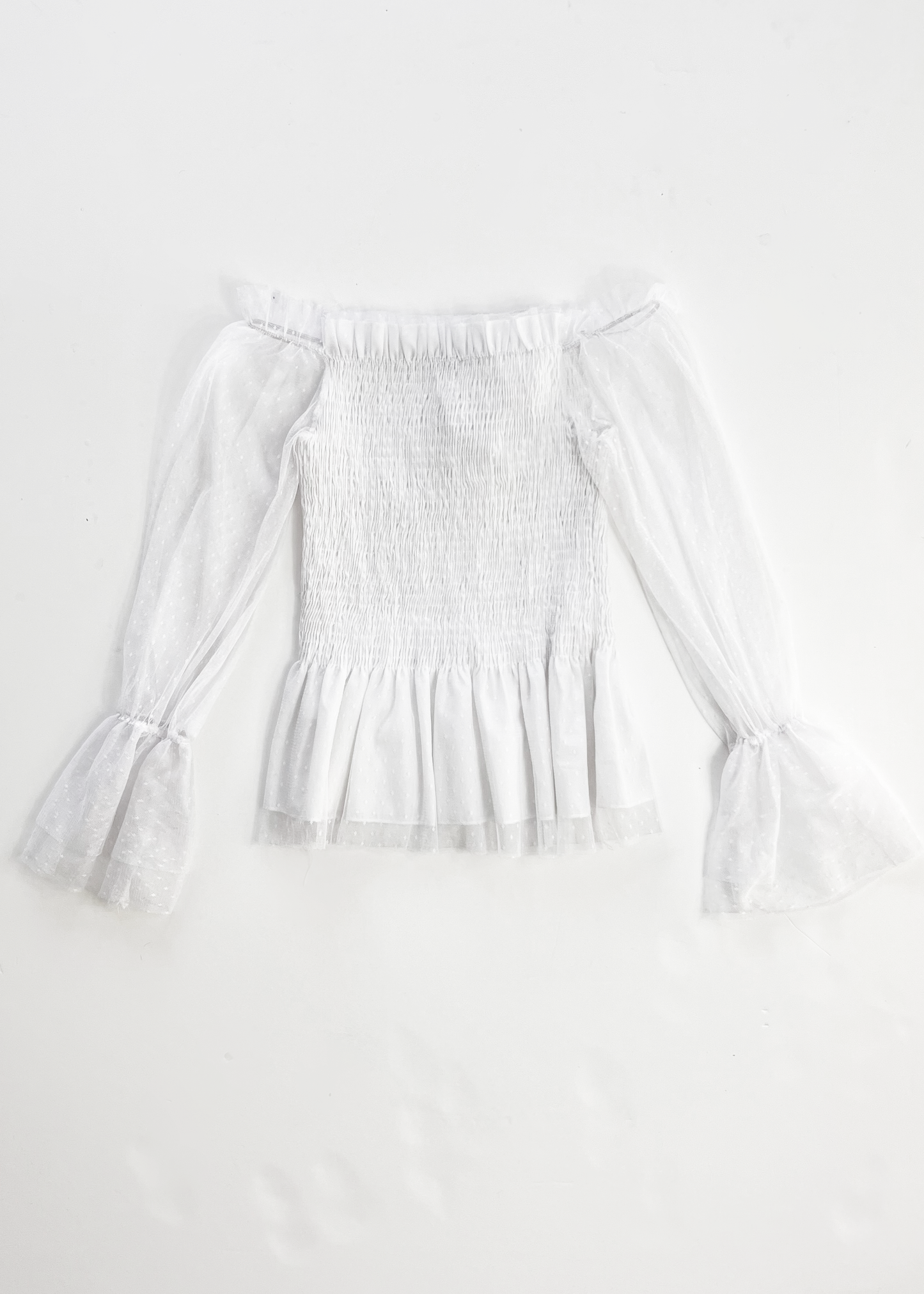 Tulle Off Shoulder Flared Sleeve Top - Small