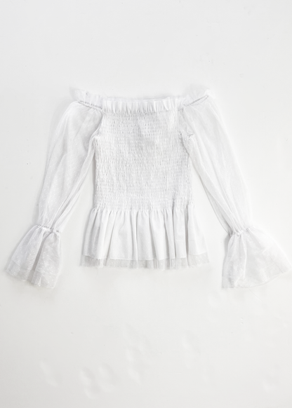 Tulle Off Shoulder Flared Sleeve Top - Small